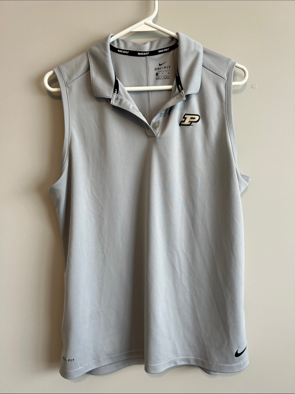 Nike Women’s Sleeveless Polo Tank Top - Light Gray with Purdue logo